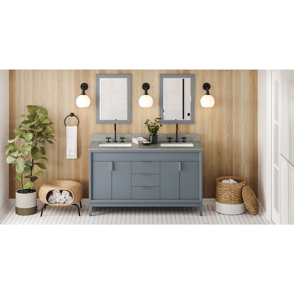 Jeffrey Alexander 60In. Blu Stl Theodora Vanity, Dbl Bowl, Steel Gry Cultured Mrbl Vanity Top, 2 Undrmnt Rctngl Bowls VKITTHE60BSSGR - main